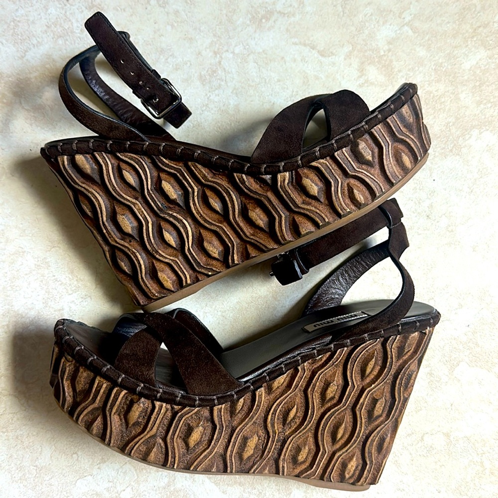 Miu Miu Brown Platform Wedge Sandals
